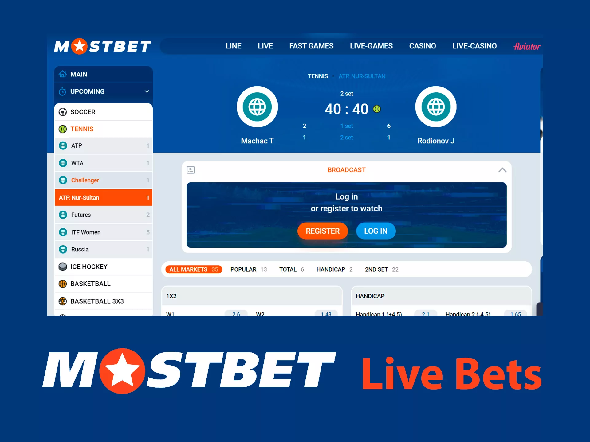 Live bets at Mostbet.