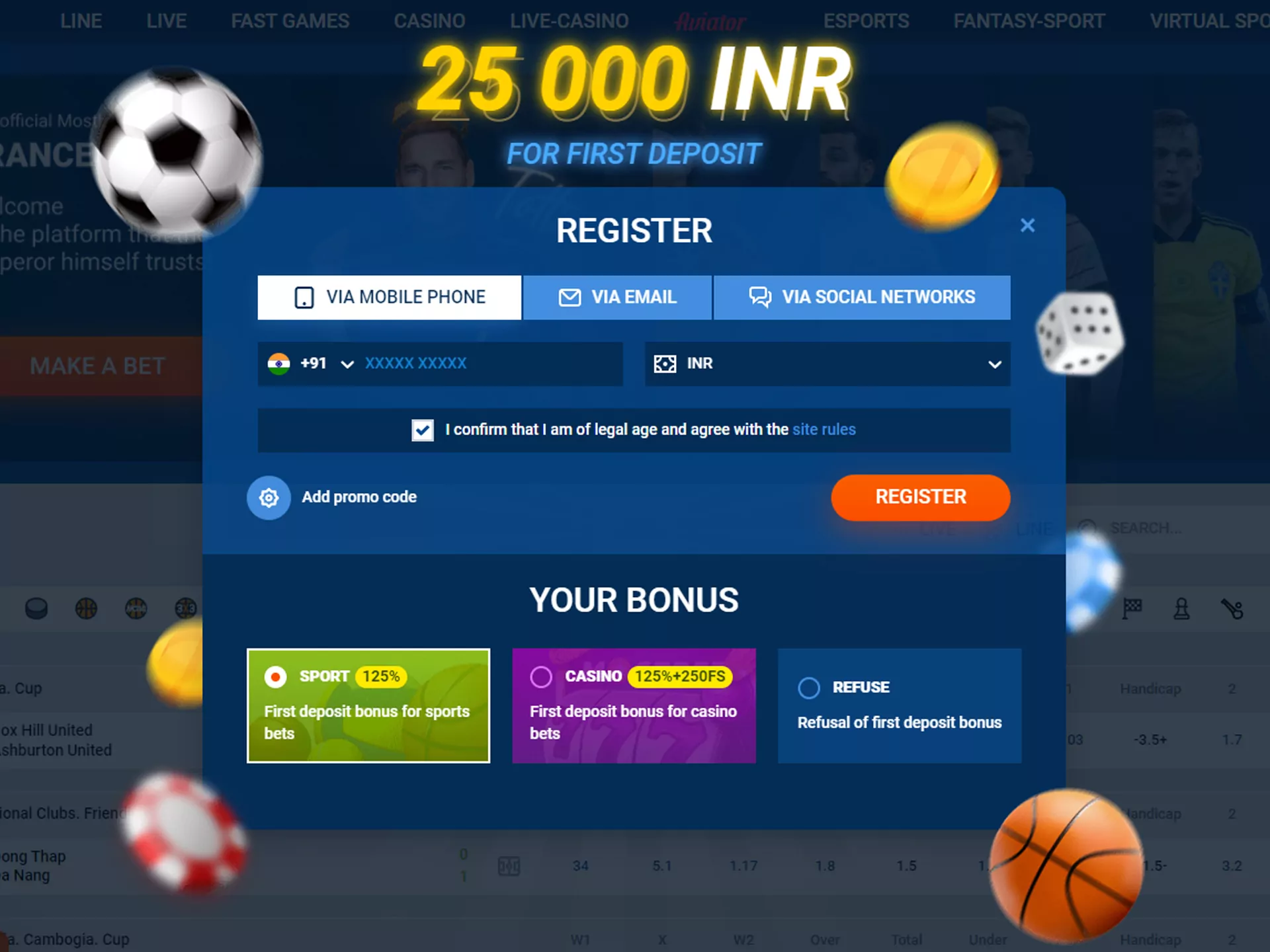 Create account at Mostbet for first deposit.