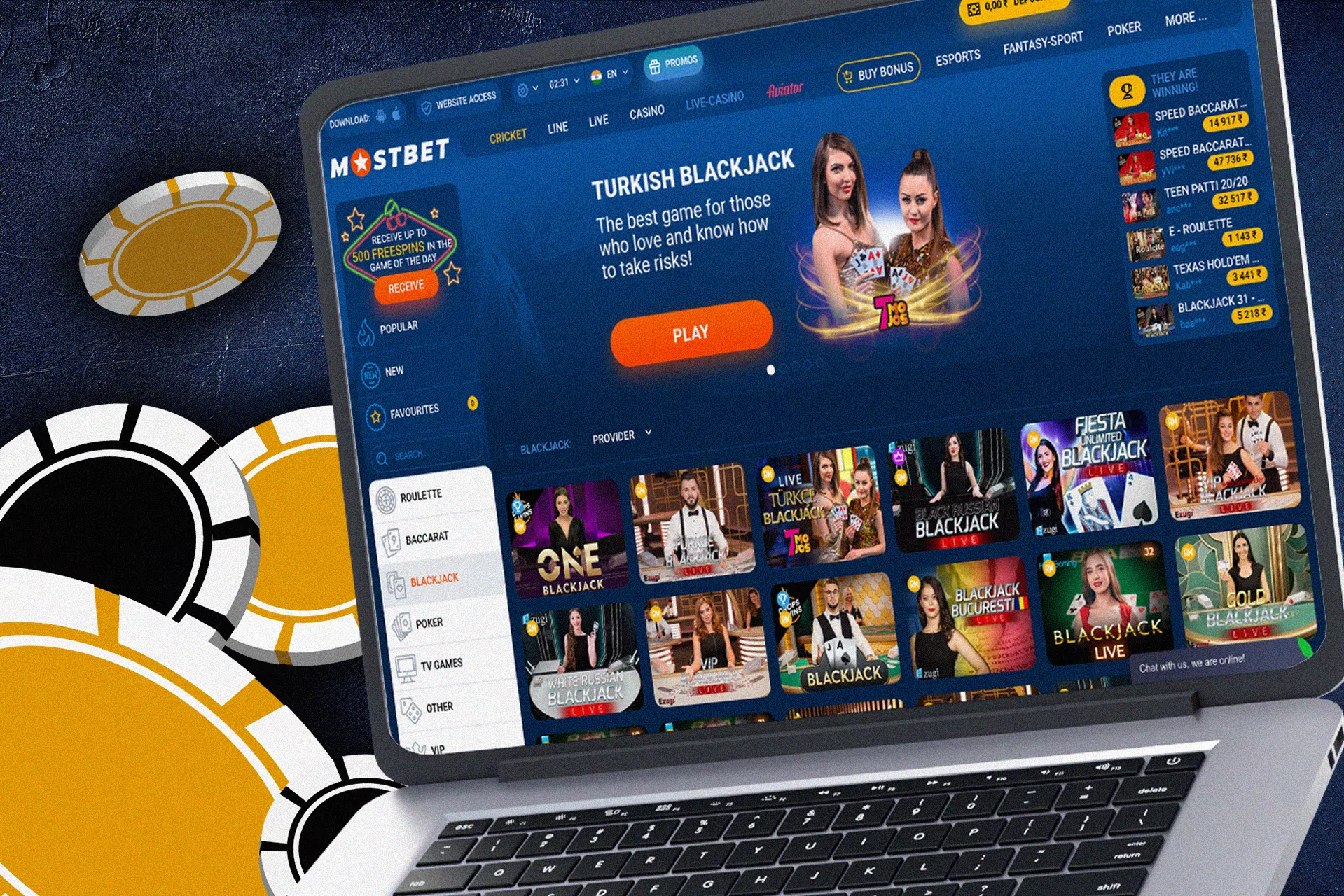 Play blackgack with other players at the Mostbet casino.