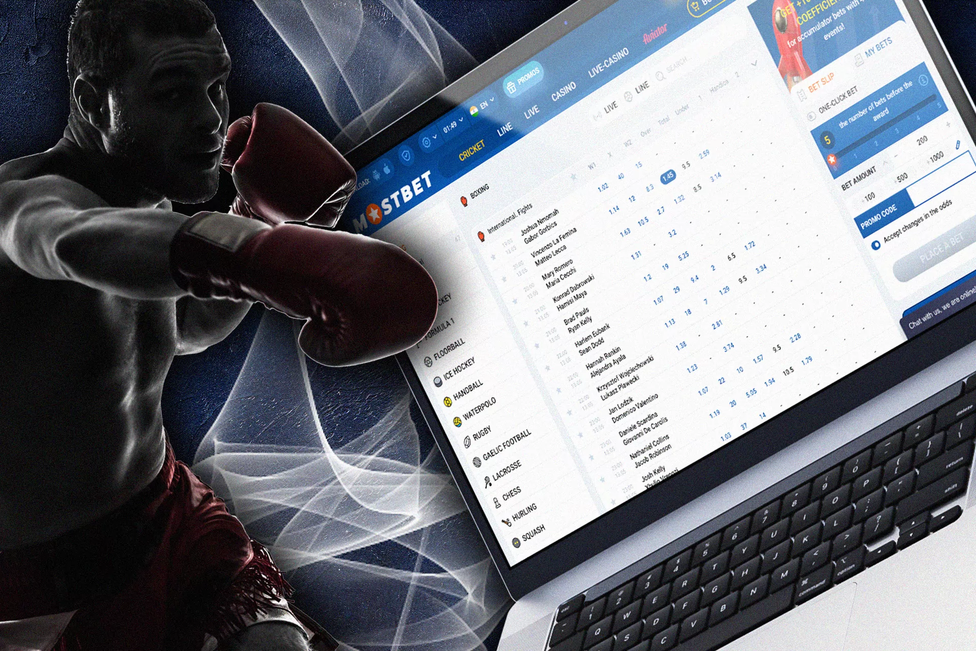 Pick a boxer and an event and place a bet at Mostbet.