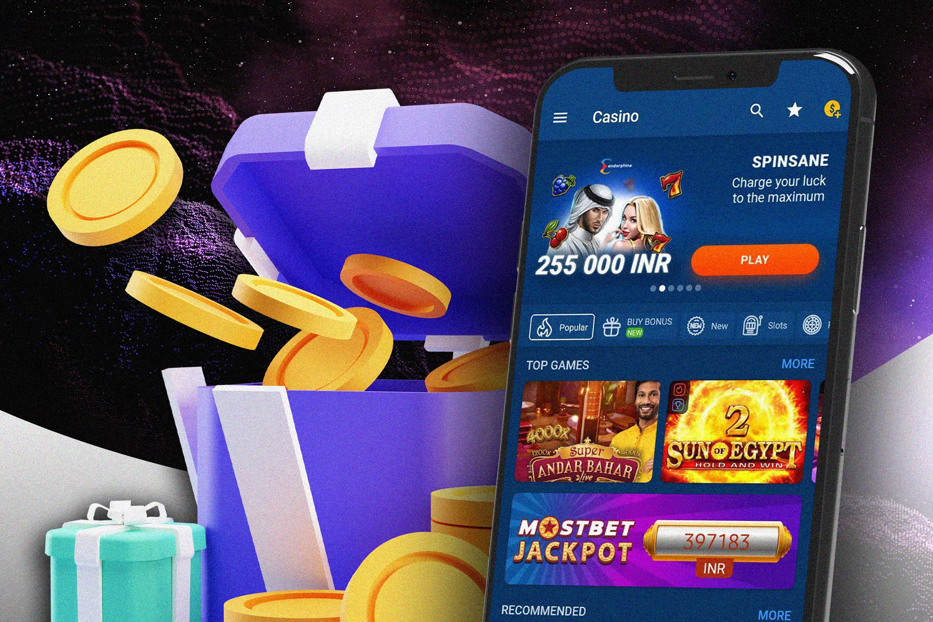 Get free spins on the online casino games.