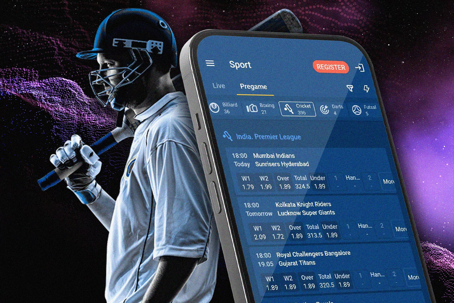 Bet on cricket in the Mostbet app.