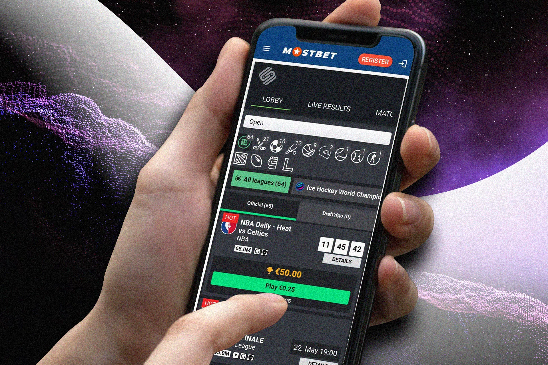 Fantasy leagues are also available ot bet via the Mostbet app.