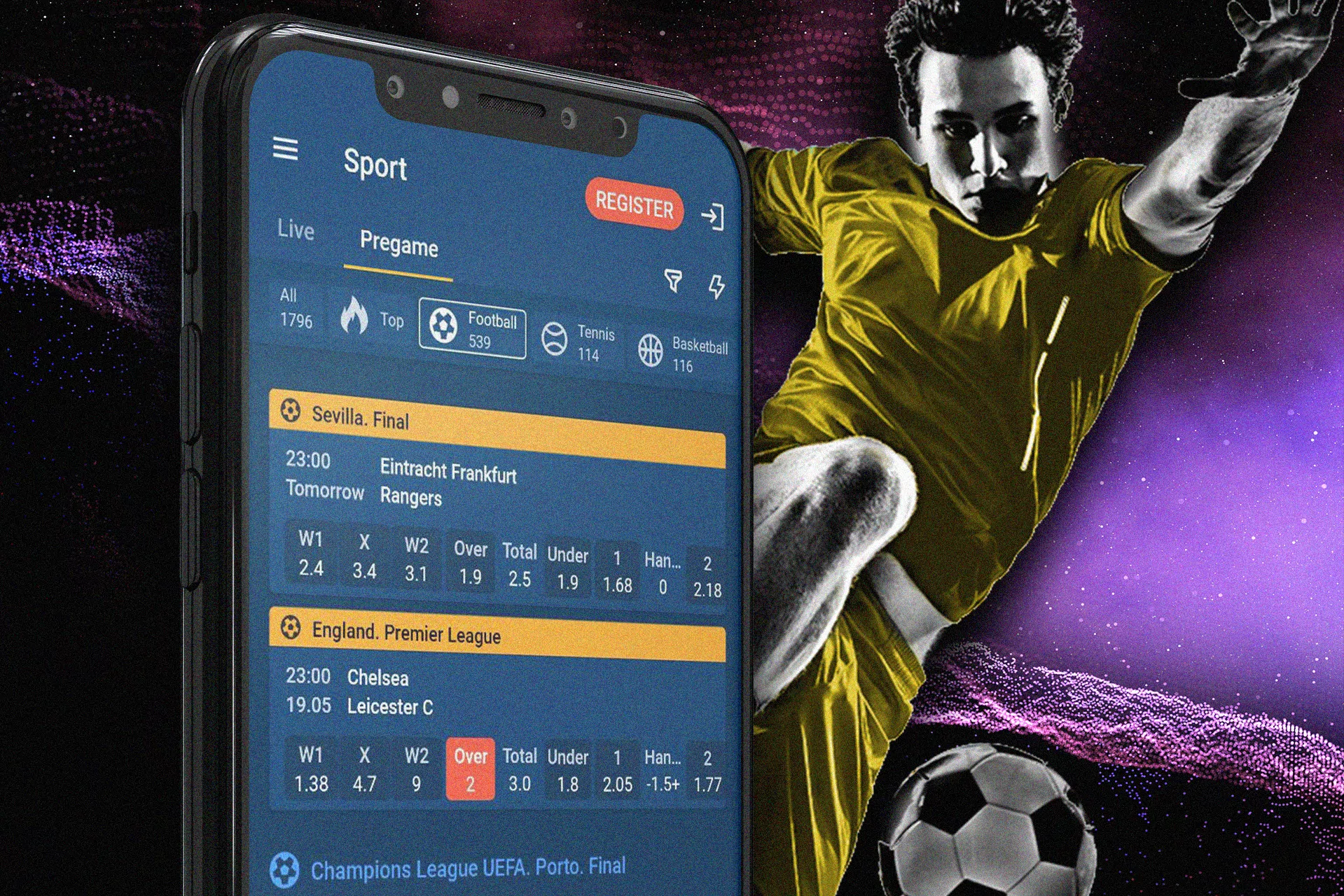 Choose your favorite soccer team and bet on it in the Mostbet app.