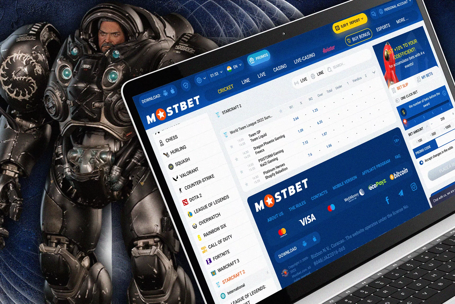 Bet on Starcraft 2 with ease on the official website Mostbet.