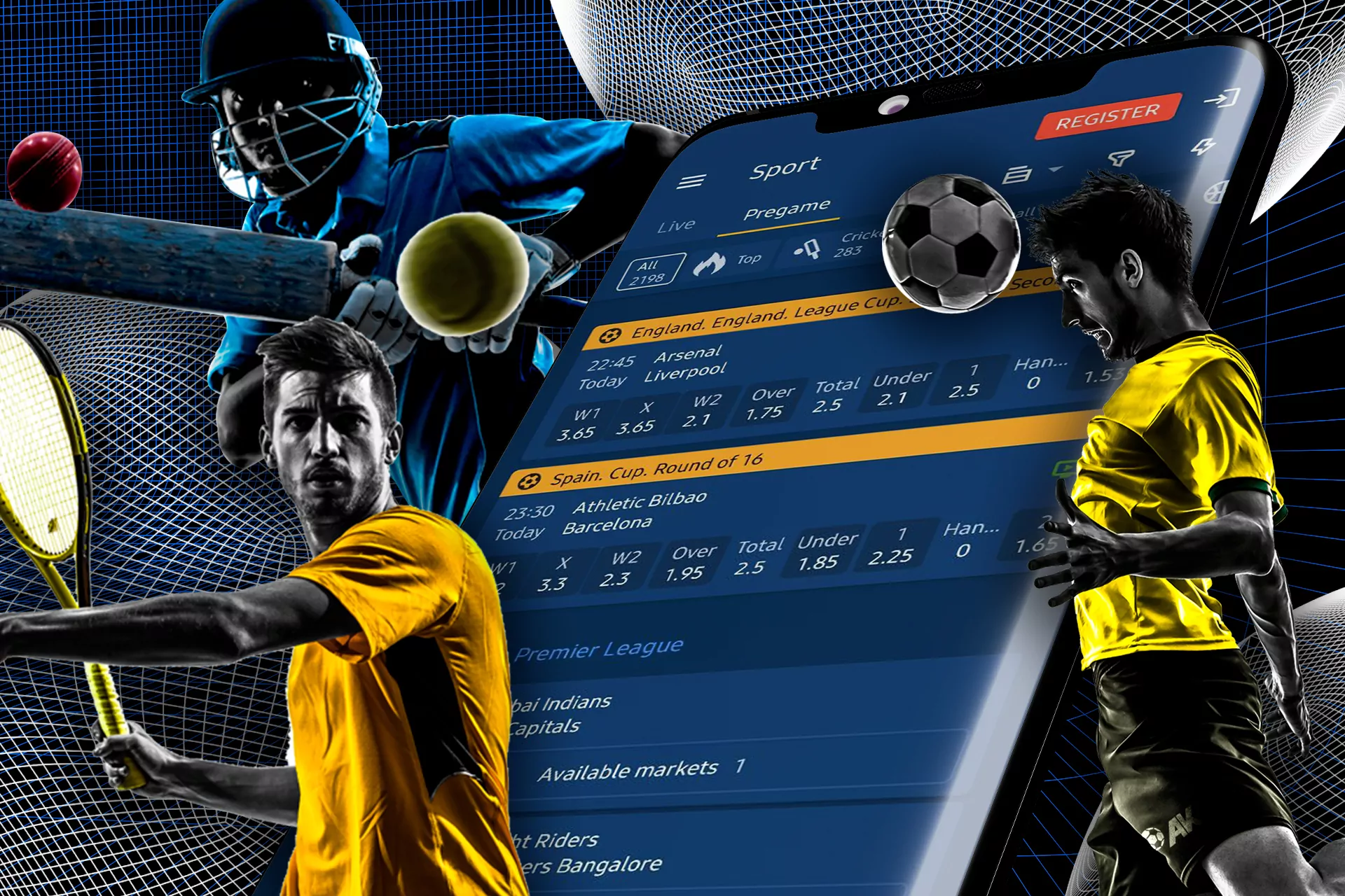 Types of sports betting available to players through the Mostbet app.