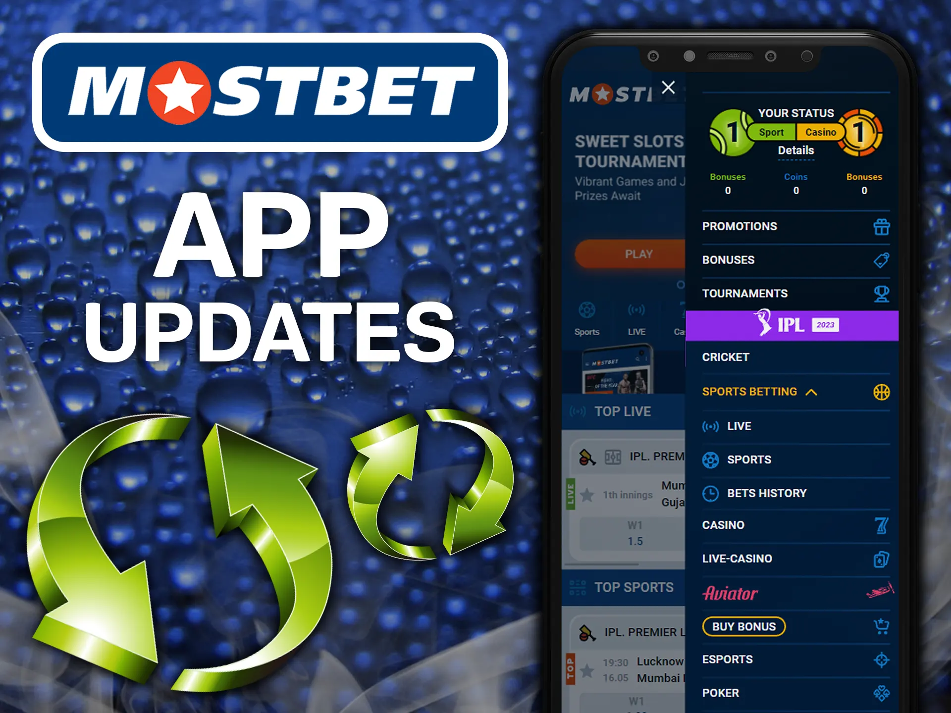 Mostbet app updates automatically after signing in.