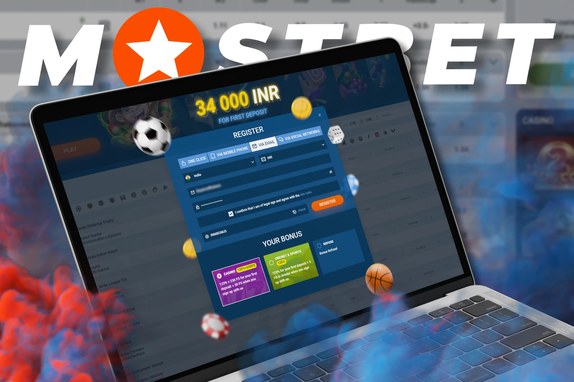Sign up for Mostbet via your email account.