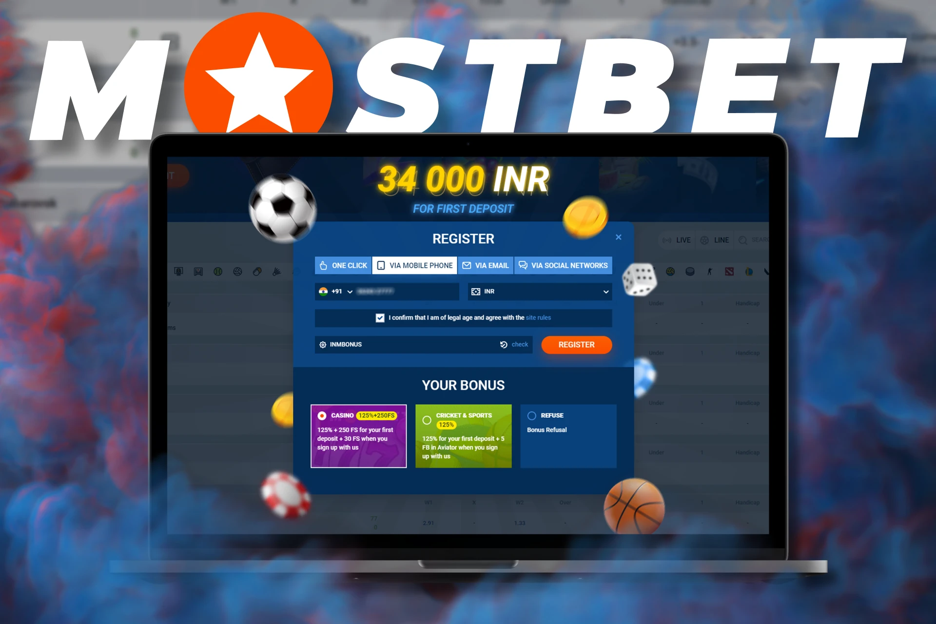 Sign up for Mostbet via your phone number.