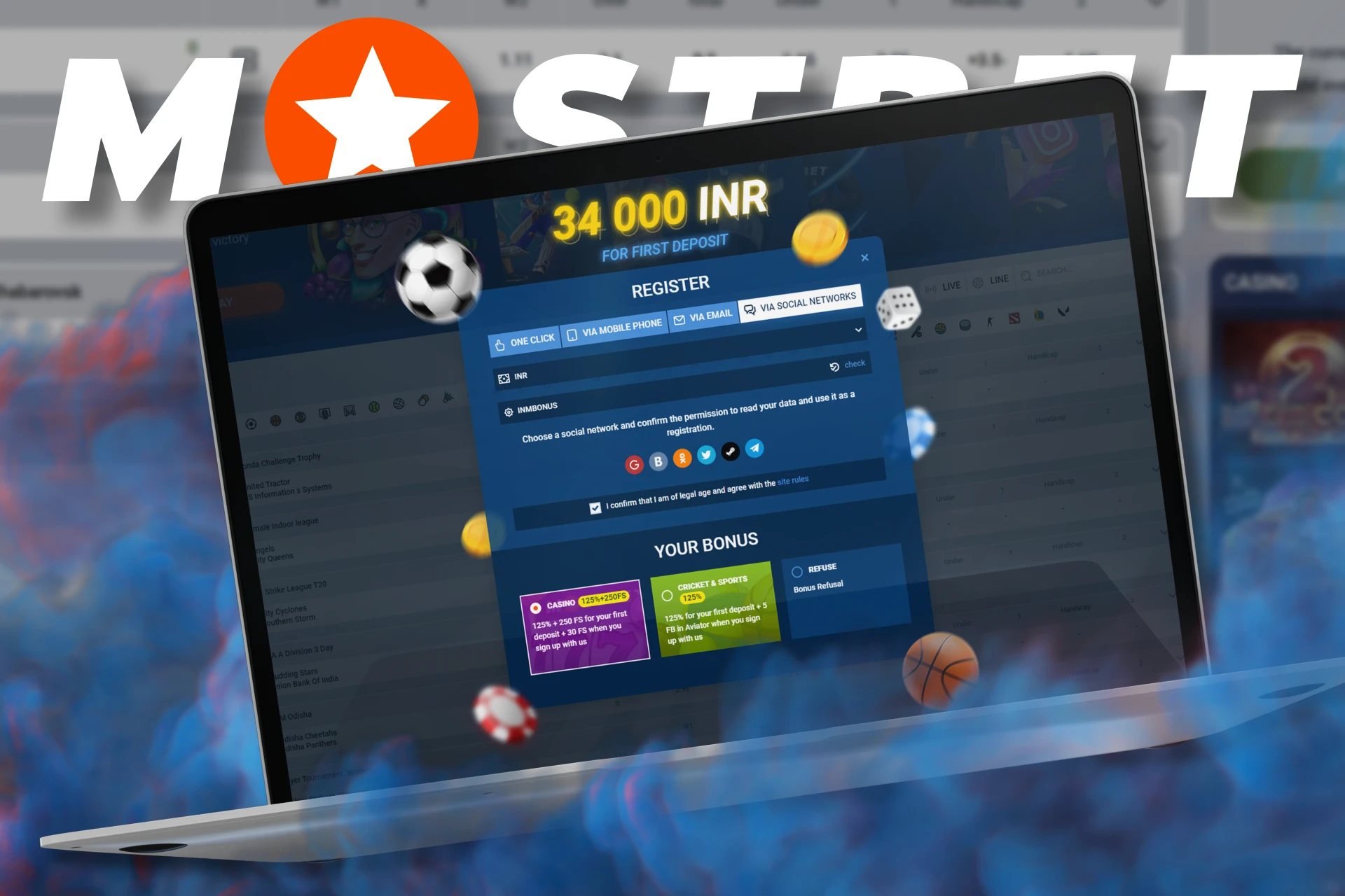 Use social networks and messengers to register at Mostbet.