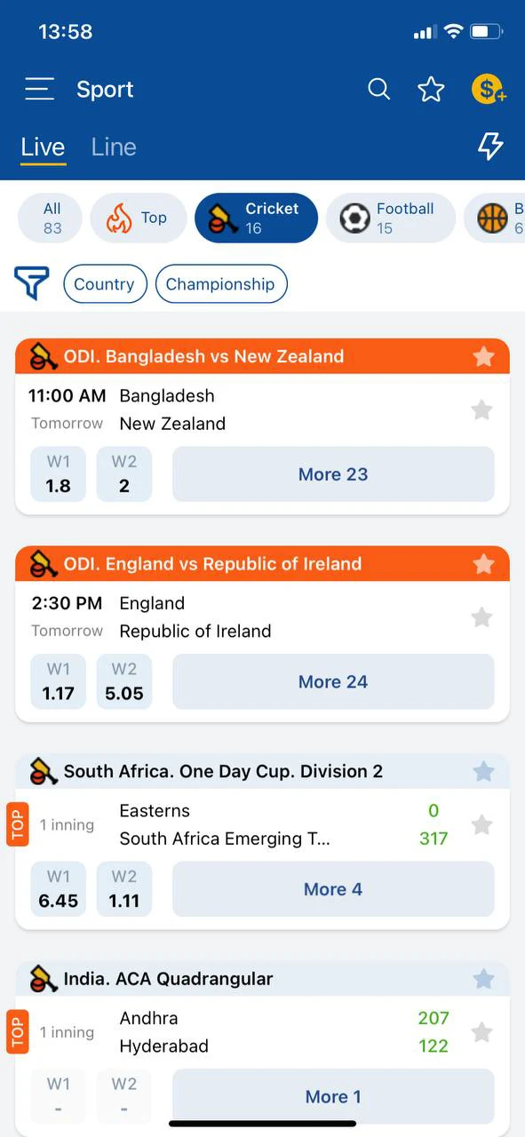 You can follow cricket competitions through the Mostbet app and place bets.