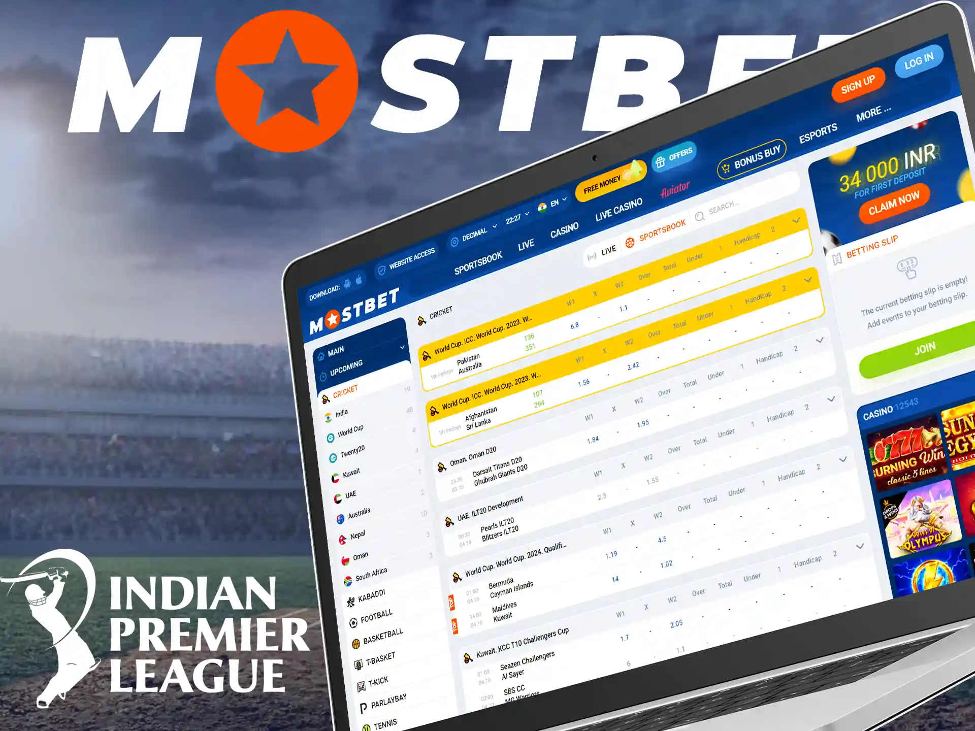 Place your bets on the IPL match and follow the results at Mostbet.