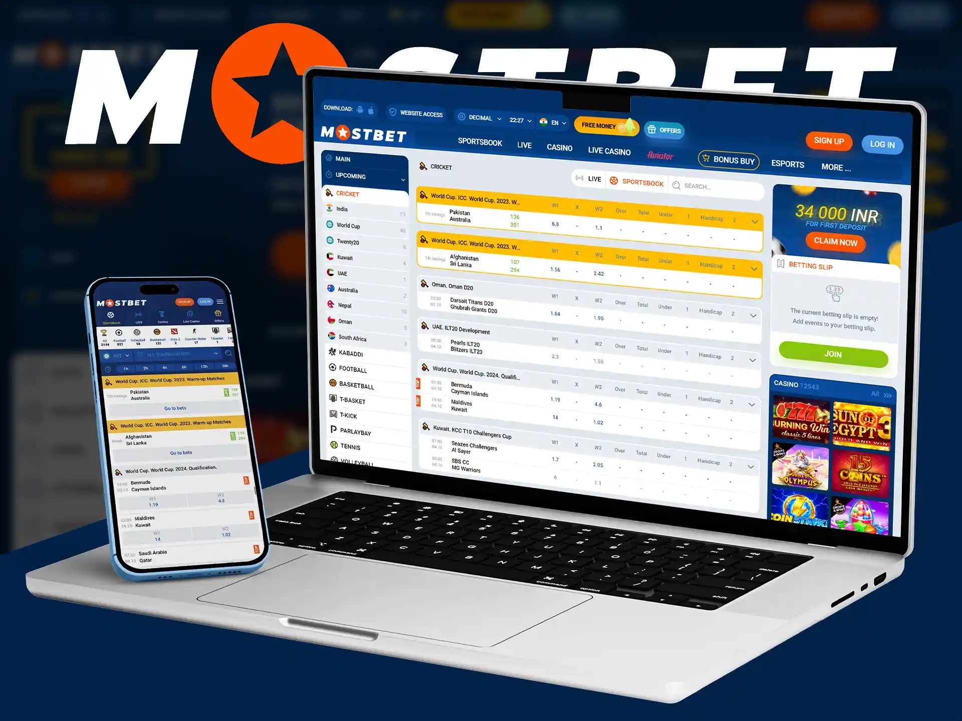 Mostbet creates all conditions for betting on sports, including cricket.