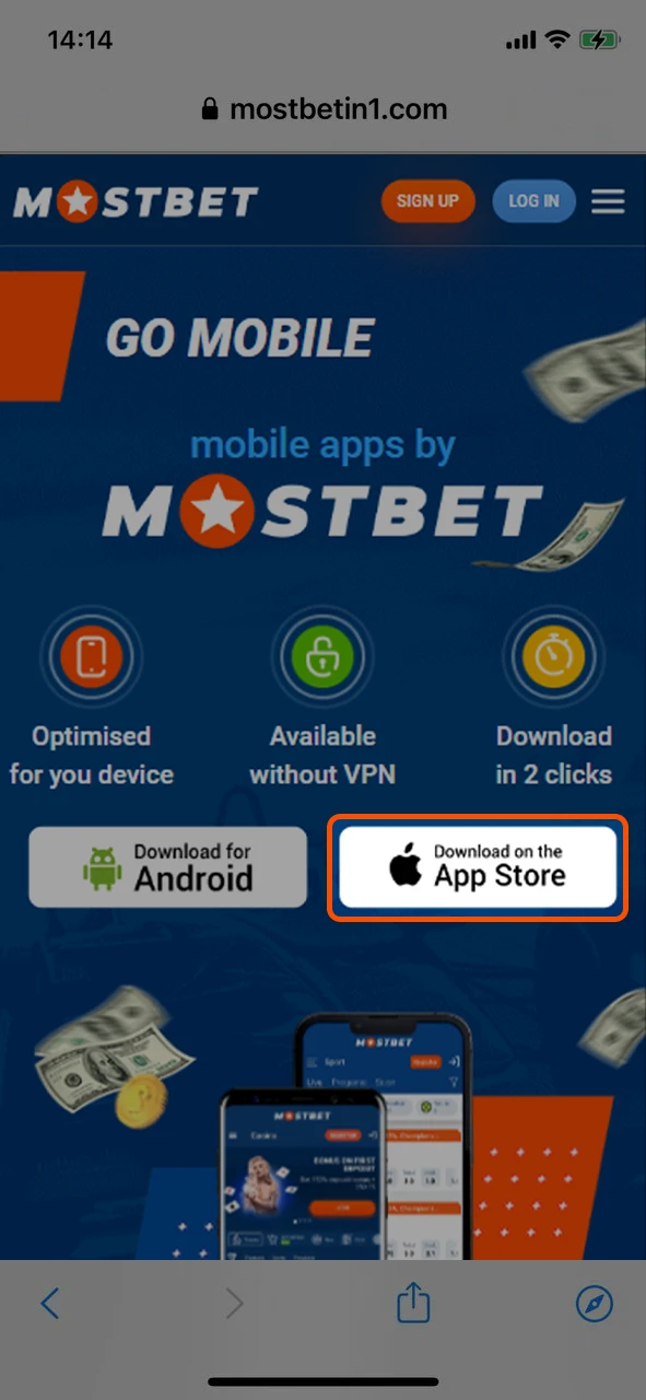 Download the Mostbet app for your iOS device.