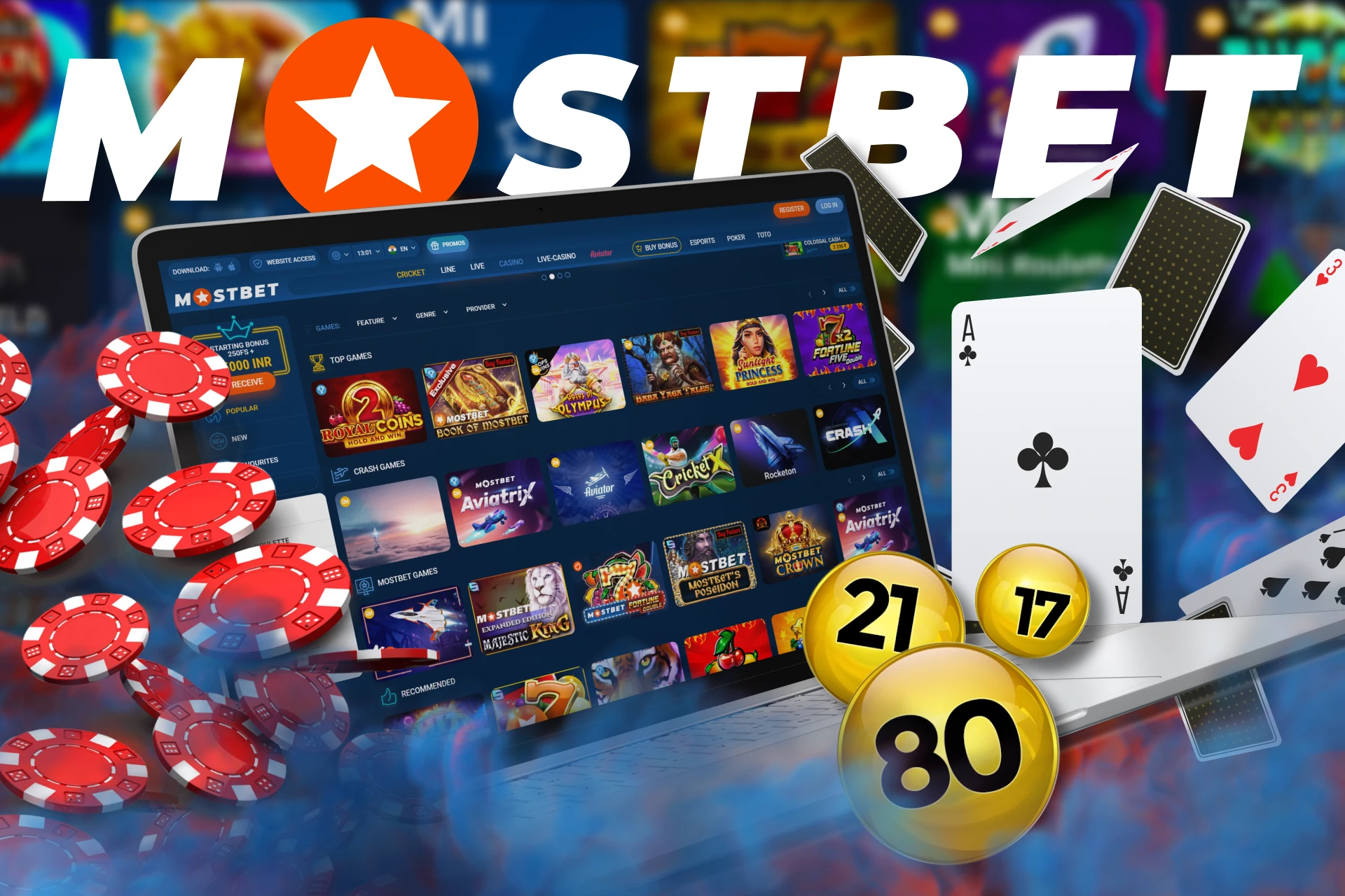 Play different casino games at Mostbet.