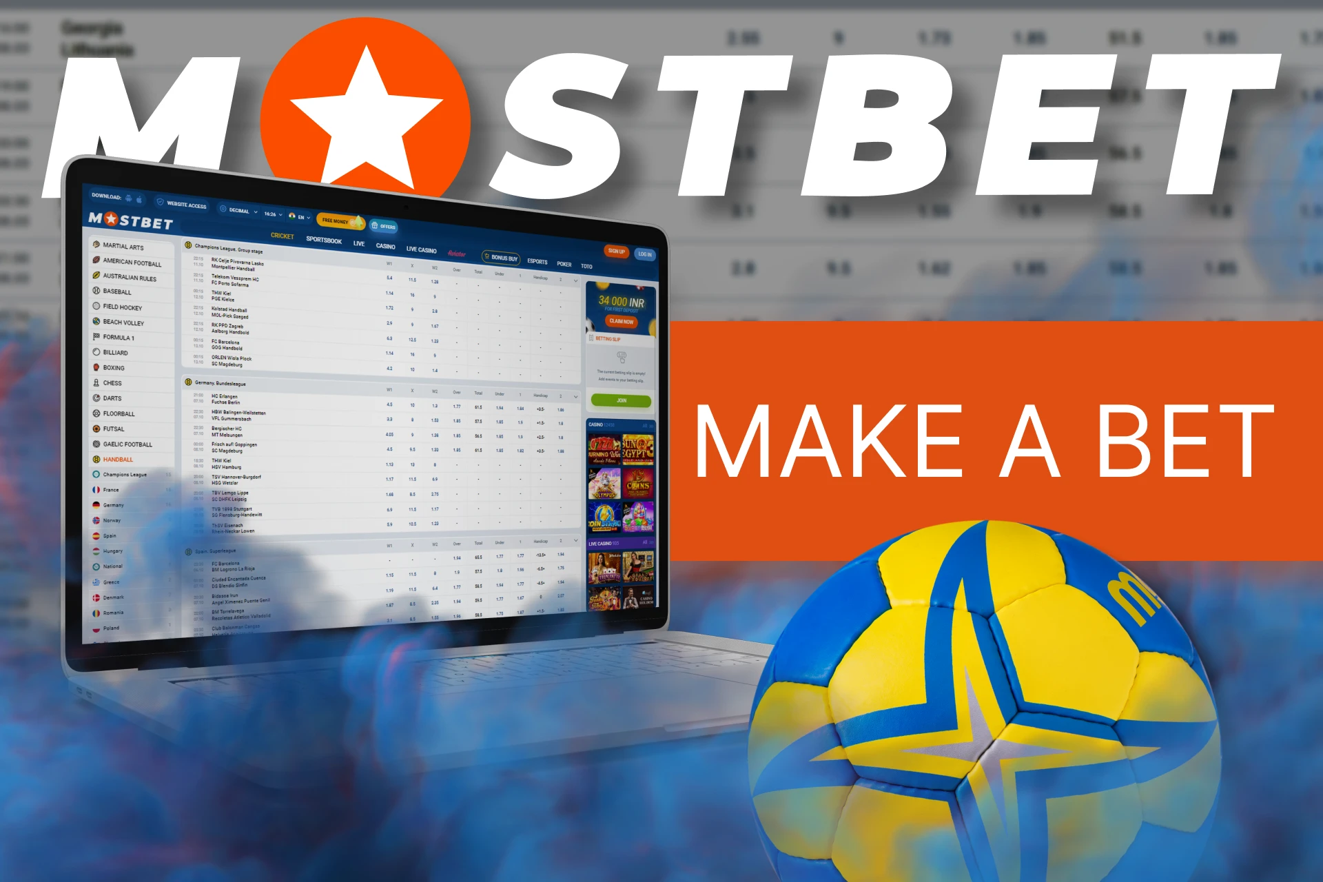 At Mostbet, place your handball bets online to make fast profits.