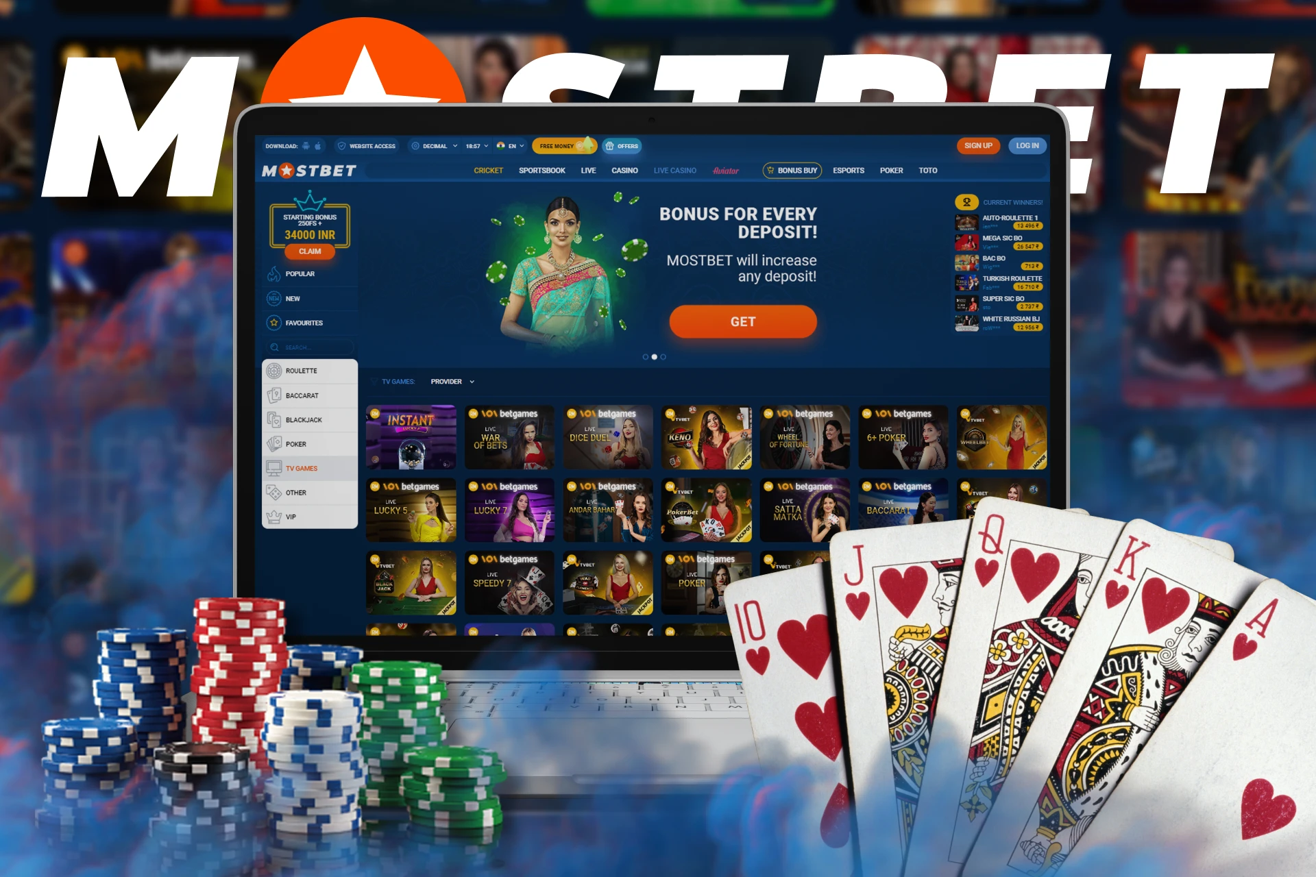 You can play TV games in Live Casino from Mostbet.
