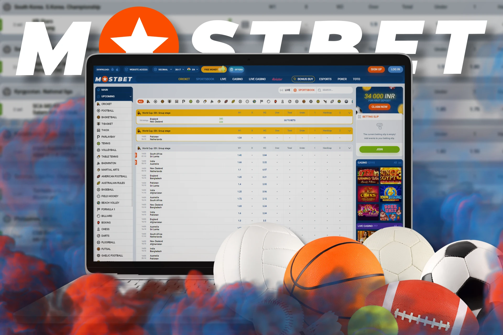 Bet on many different sports at Mostbet.