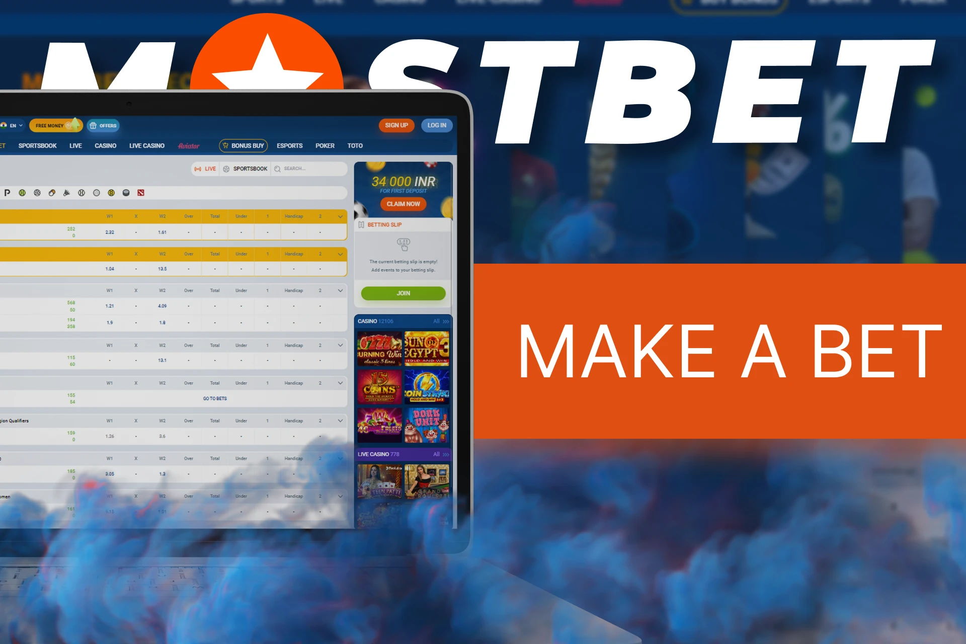 At Mostbet you can use the official website and make bets, and play casino games.