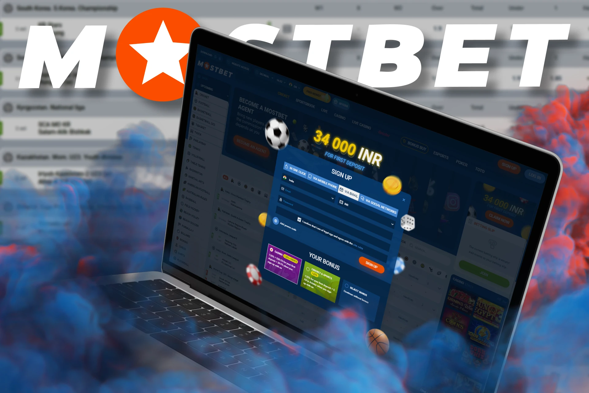 Select email registration to create a personal account with Mostbet.