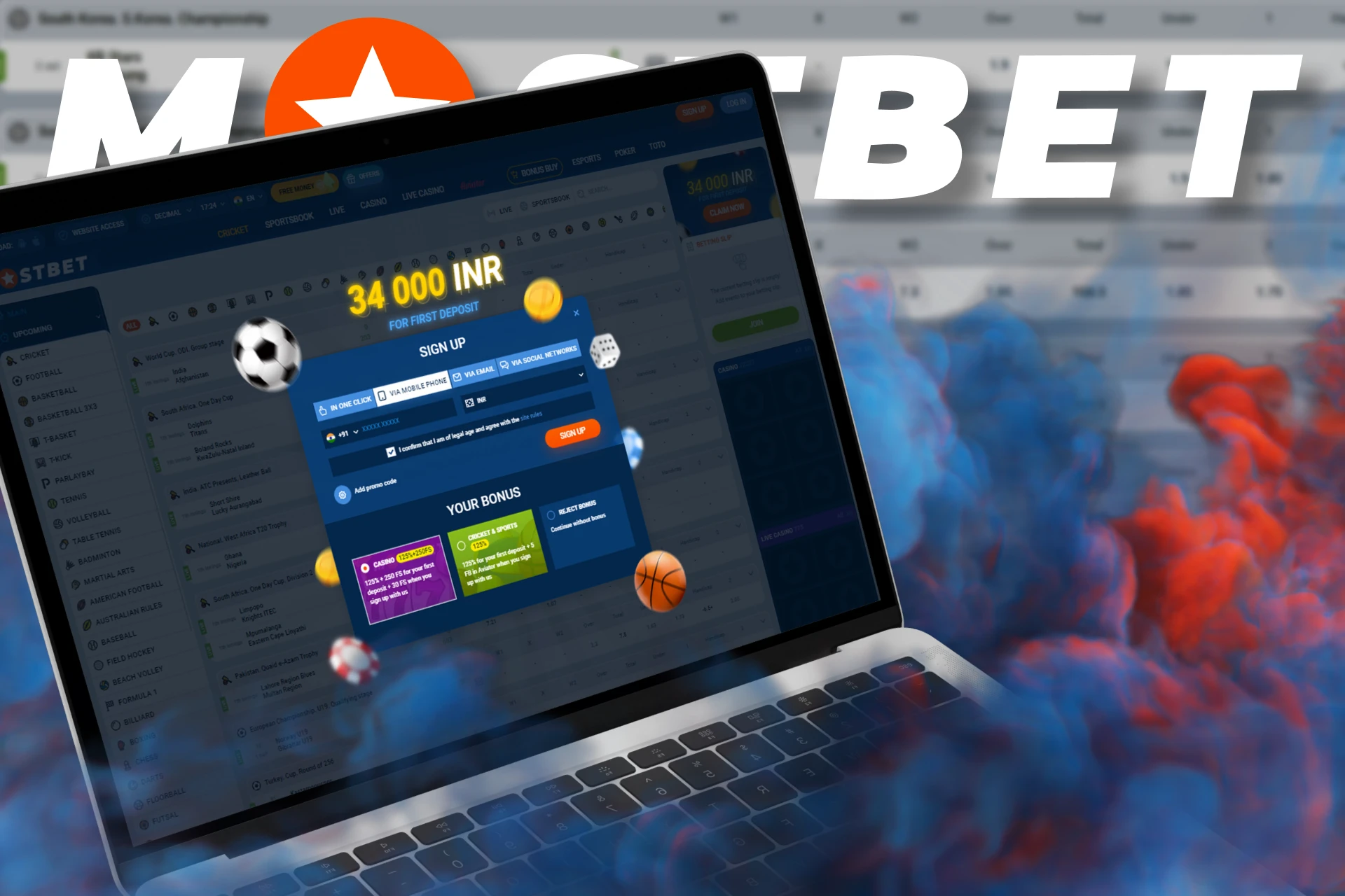 At Mostbet, you can sign up via mobile phone.