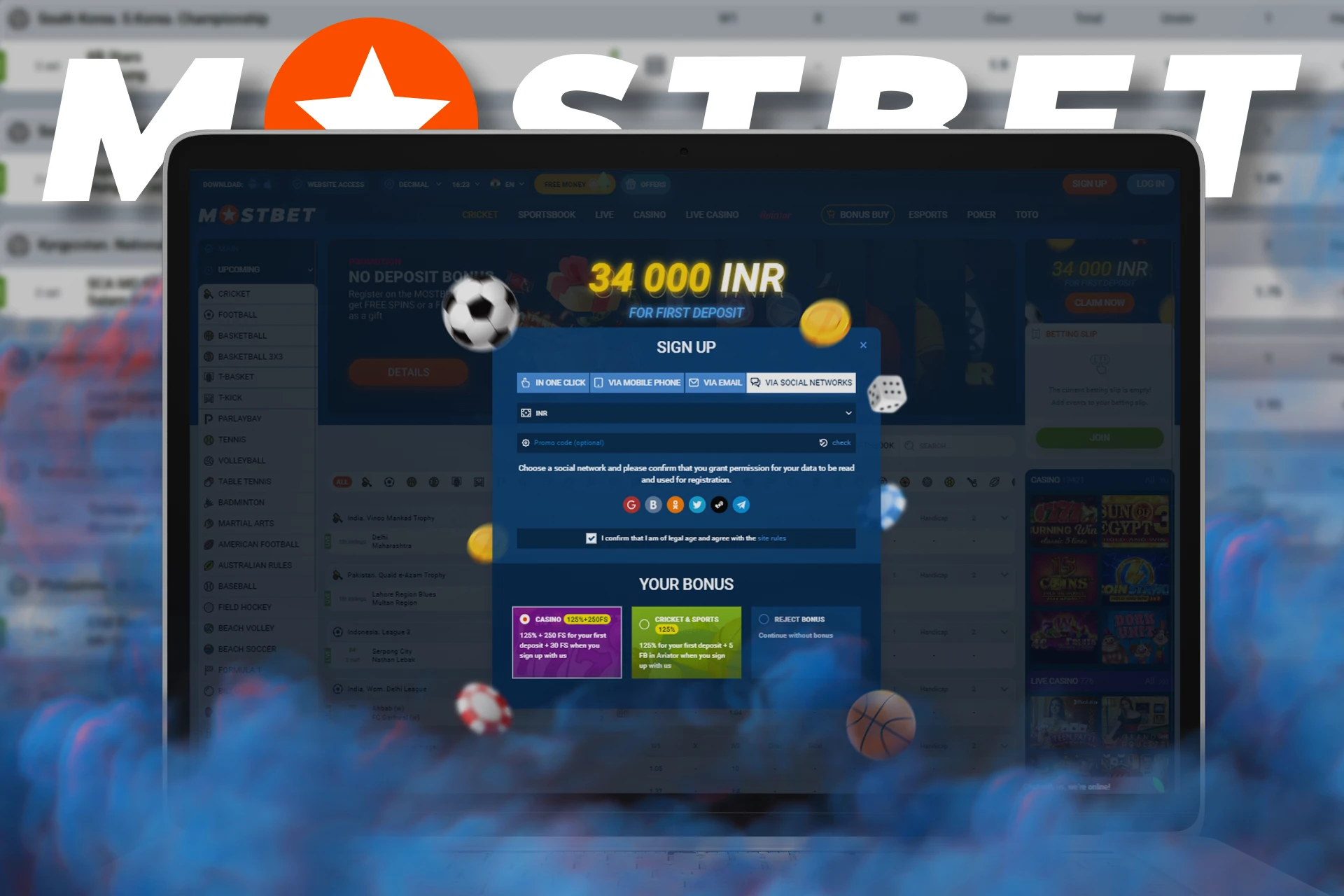You can register with Mostbet via social networks.