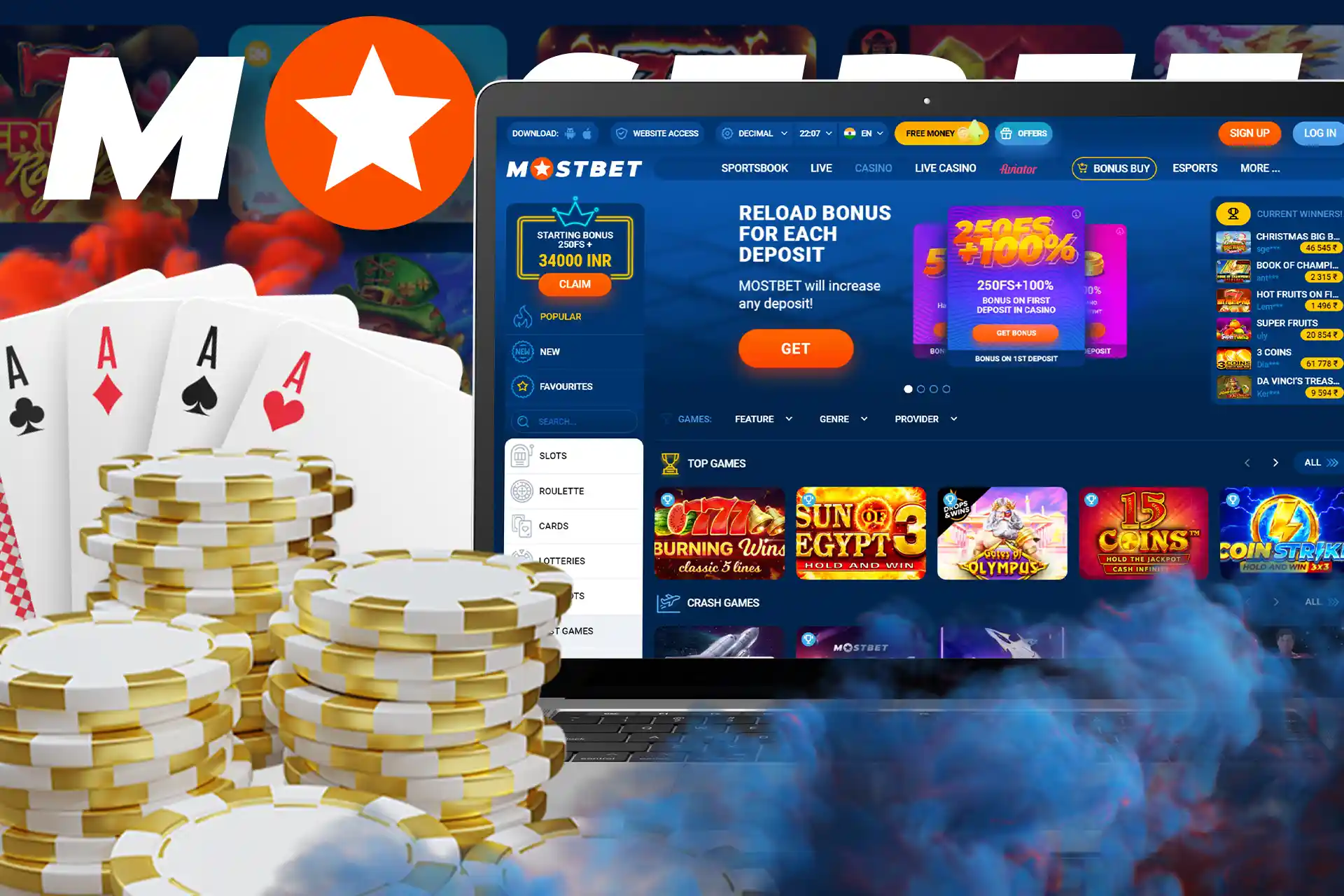Besides slots, casino fans can play live games with real dealers.
