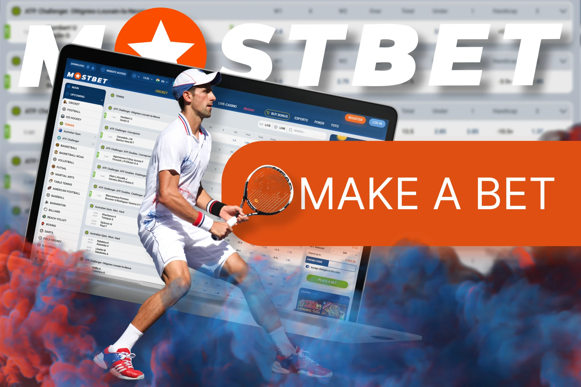 With Mostbet you can bet on tennis online.