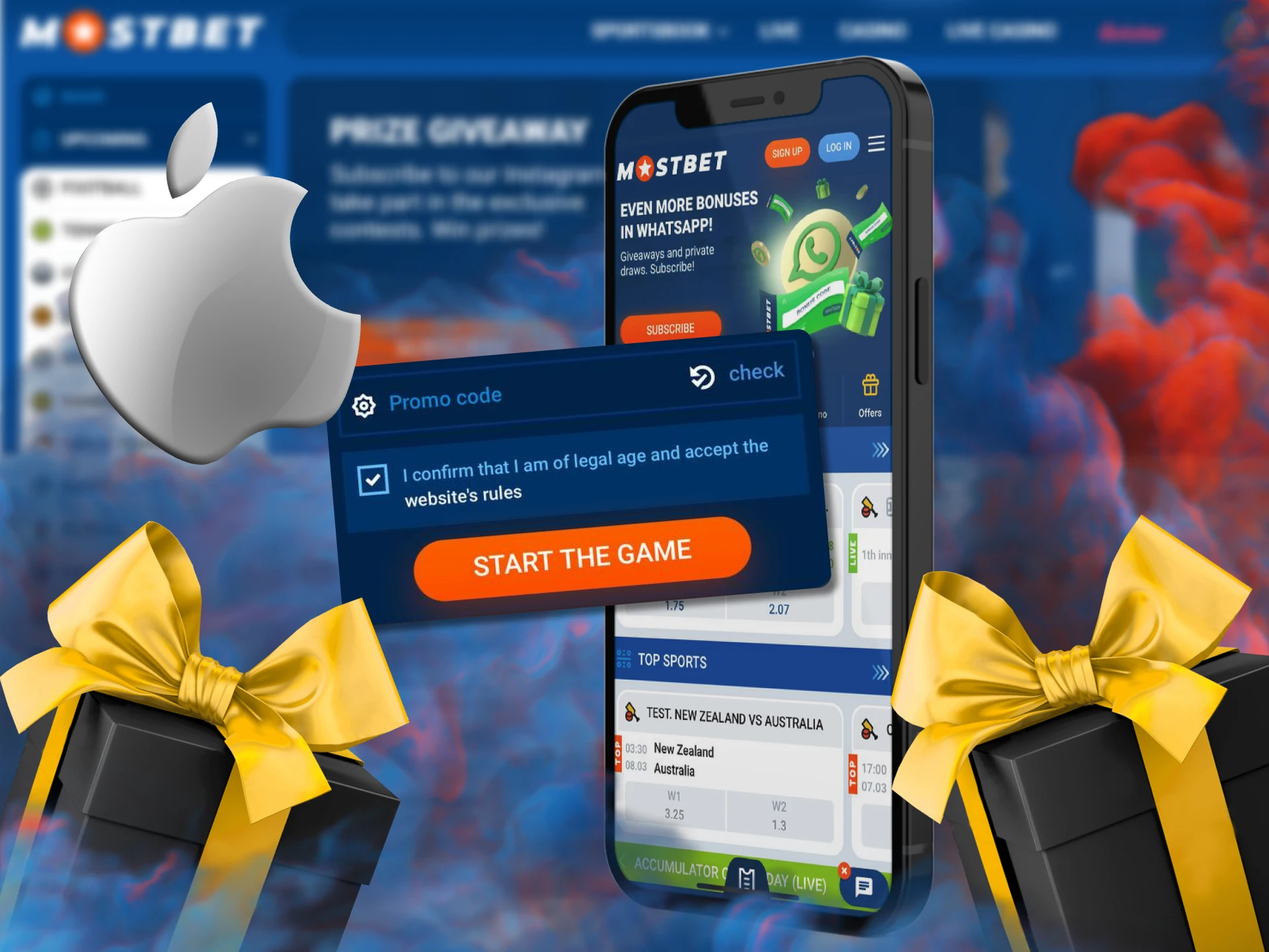 Get in-app bonus from Mostbet promo code and make bets on your iOS phone.
