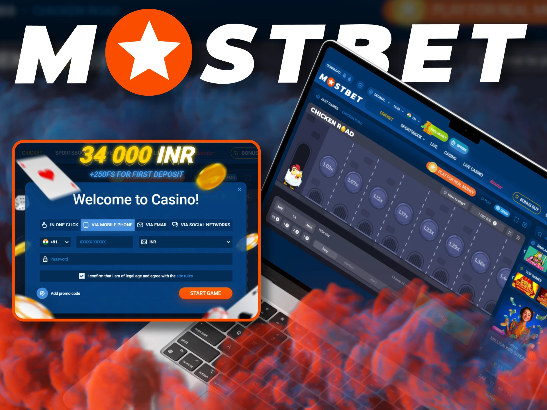 Create an account on the Mostbet platform to play Chicken Road.
