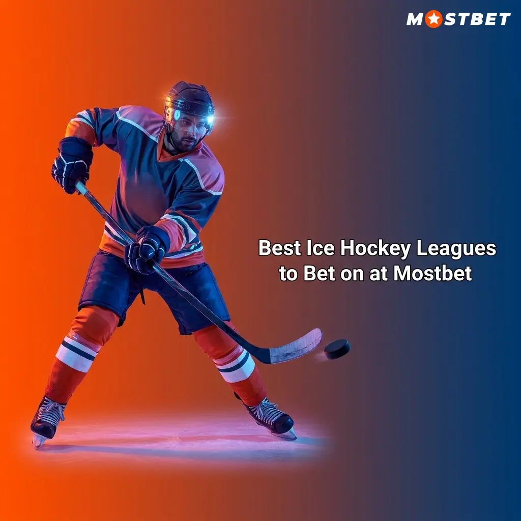 Mostbet ice hockey betting leagues including NHL, KHL, IIHF, SHL, Liiga, AHL, and NL Switzerland