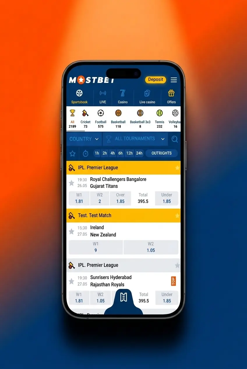 Mostbet ice hockey betting interface showing sports section with live odds and betslip on desktop and mobile