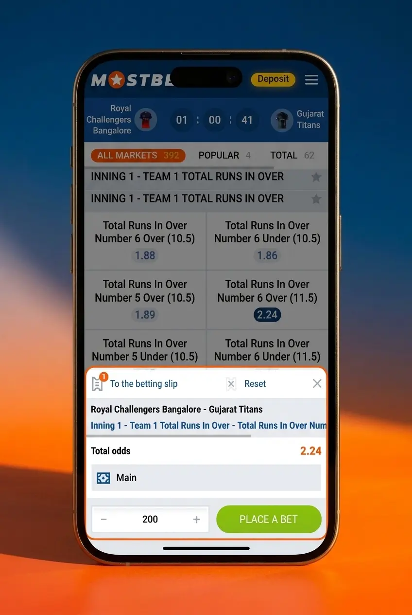 Mostbet sportsbook interface showing basketball betting steps with INR bets and My Bets section on screen