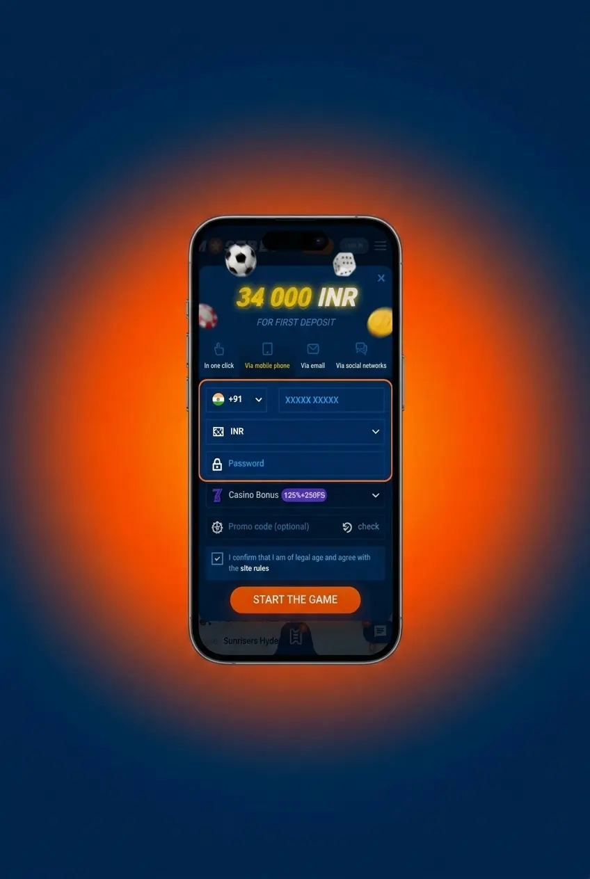 Mostbet registration form on desktop showing sign-up fields for sports betting account creation in India