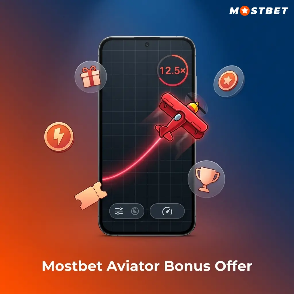 Mostbet Aviator welcome bonus offer showing 125% match up to 34000 INR plus 250 free spins for new players