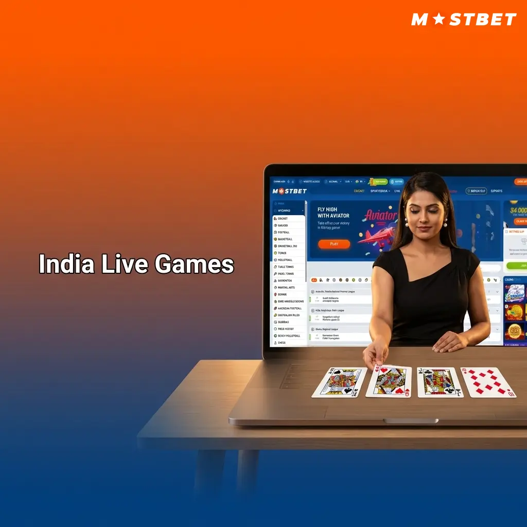 Mostbet India live games lobby featuring Andar Bahar Teen Patti and Lucky 7 tables with Hindi-speaking hosts