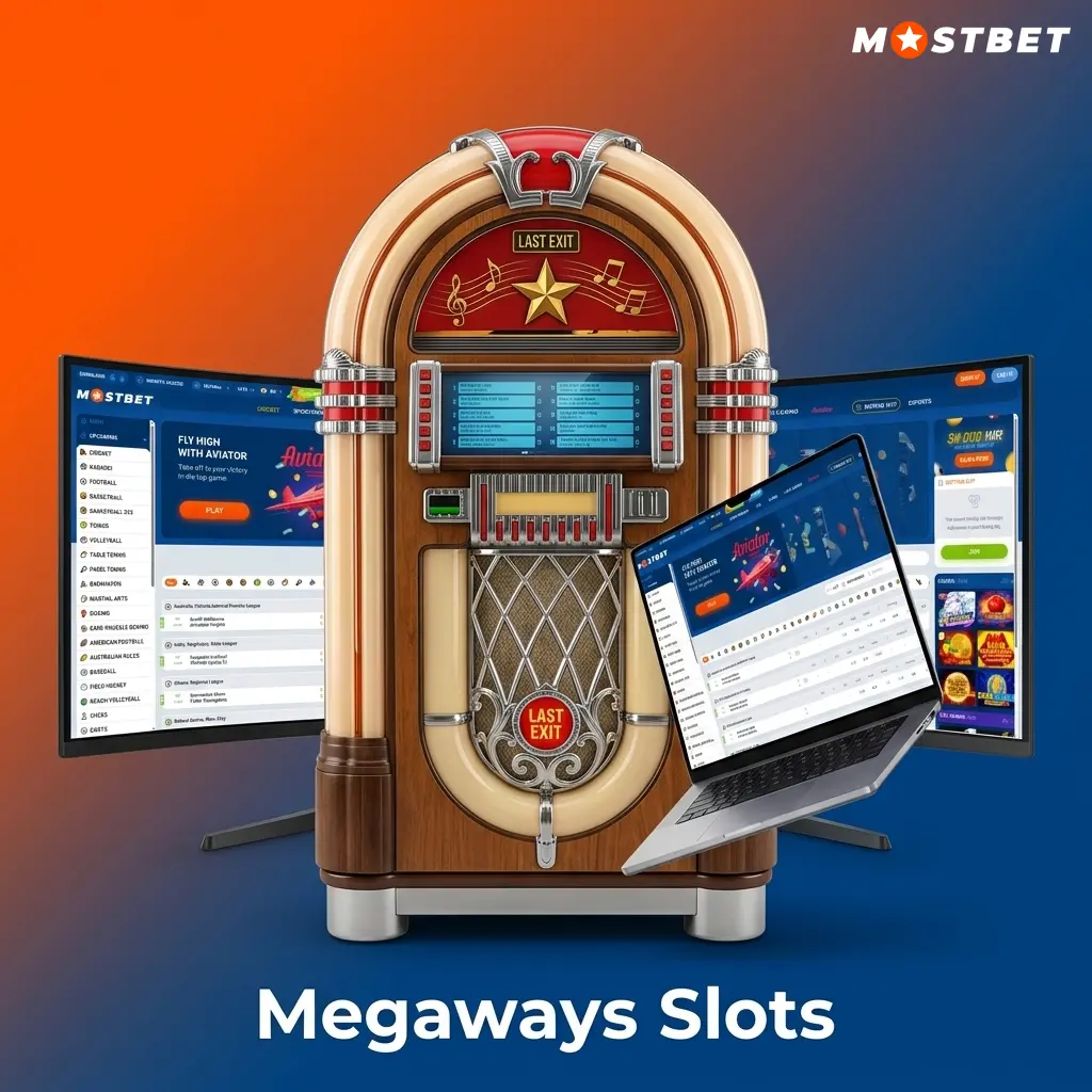 Megaways slots on Mostbet with up to 117649 ways to win featuring cascading reels and high volatility gameplay