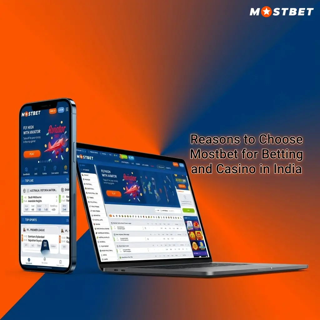 Mostbet India platform showing sportsbook, casino games, UPI payment options, and mobile app interface for Indian players