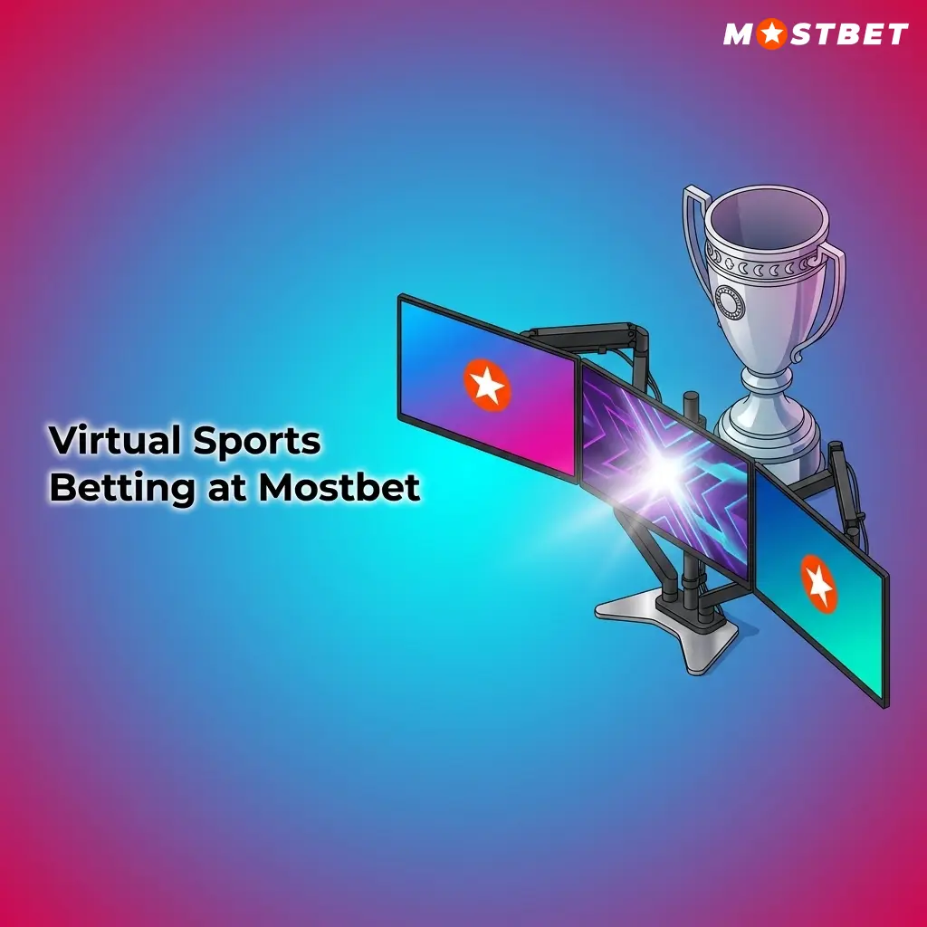 Mostbet virtual sports betting interface showing football, cricket, tennis, and horse racing options with RNG-powered results